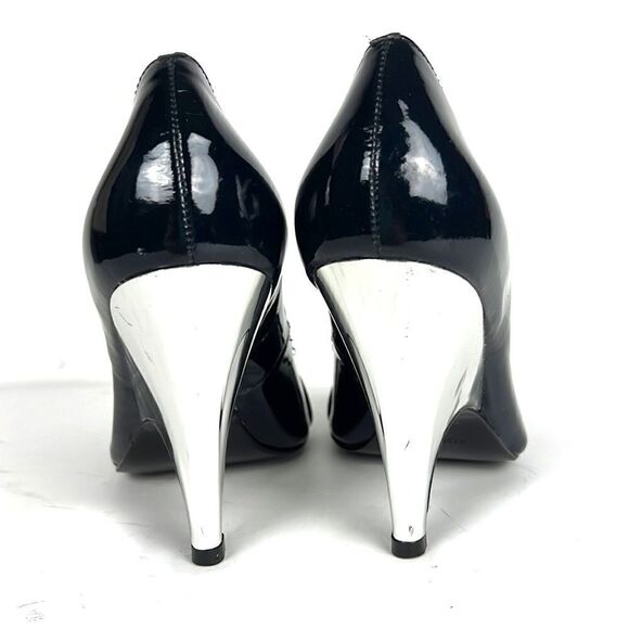 Karen Millen Dark Blue Patent  Mirror Silver Open Toe Heels / Wedge US 6 - Picture 8 of 16